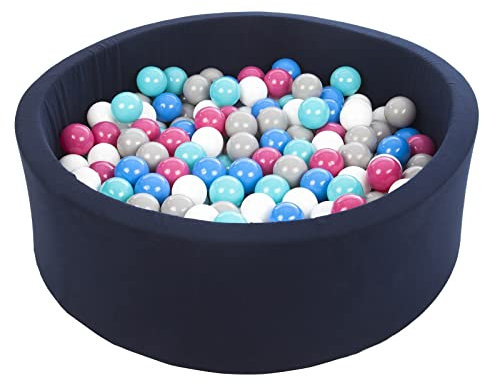 Velinda Piscine à balles pour Enfant, Aire de Jeu + 200 balles Bleu Marine (Couleurs des balles: Blanc,Bleu,Rose,Gris,Turquoise)