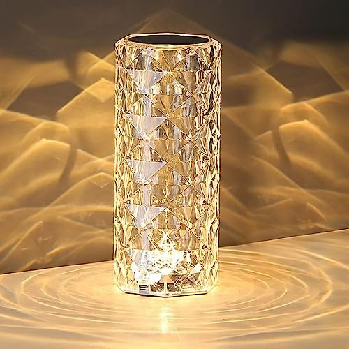 Crystal Diamond Table Lamp, 3 Colors USB Dimmable Modern Style Crystal Bedside Lamp Acrylic Night Light Room Decor Living Room Kitchen Dining Room