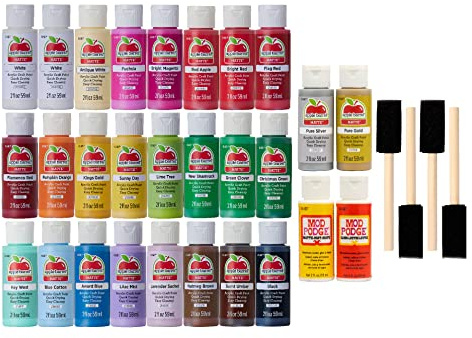 Apple Barrel PROMOABMP22 Holiday Kit de 32 pièces à faire soi-même comprenant 26 peintures, 2 enduits acryliques Mod Podge et 4 pinceaux en mousse, 140 ml