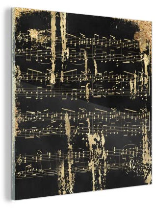 Glasbild Glasfoto Wandbild Bilder Deko 20x20 cm Musik - Gold - Schwarz