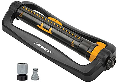 Melnor 65165AMZ XT - Aspersor oscilante Turbo, 4,500 pies Cuadrados, Paquete de conexión rápida, Ajustable en 2 vías, Negro, Amarillo