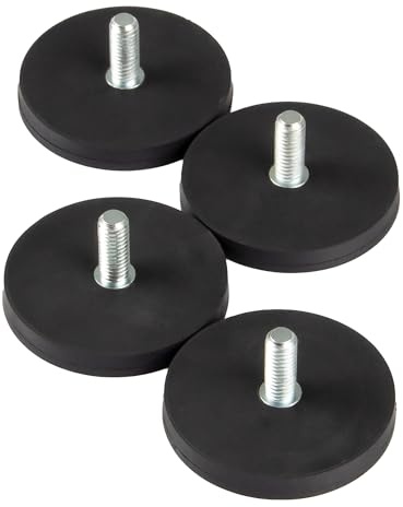 Magna-C® 4 Stück extrem starke Neodym-Magnete mit gummierter Hülle | wasserfest | Ø43 x 6mm mit Gewindezapfen M6 | Haftkraft 10KG