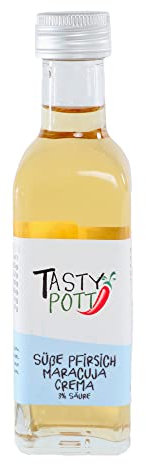 Tasty Pott Crema I Verschiedene Sorten I Fruchtig I Essig I Salatcreme I Leichte Säure I Marinade I Dessert I Dattelsüße I Paprika I Im Glas (Süße Pfirsich Maracuja Crema 3%)