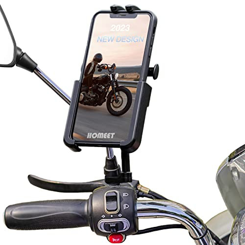 Homeet Support Téléphone Moto Support Smartphone en Aluminum pour Rétroviseur de Moto avec 360 Degrés Rotation pour 4 à 7 Smartphones