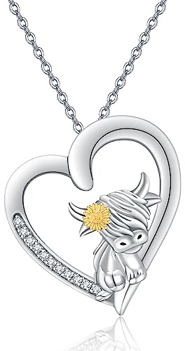 ONEFINITY Highland Cow Kette 925 Sterling Silber Kuh Anhänger für Damen | Schottische Hochland Kuh Schmuck, Geschenk