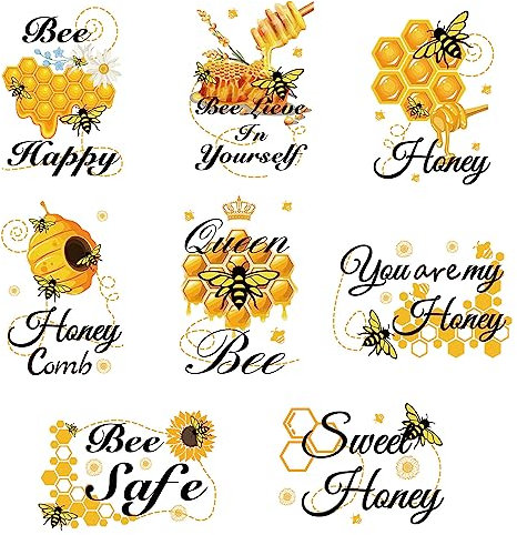CRASPIRE Bienen Wandaufkleber PVC Wasserdicht Selbstklebend Aufkleber Abnehmbare Hummel Honig Biene Clings Tier Rechteck 8 Blatt 8 Stile für Fenster Treppe Home Dekoration TV Wandkunst