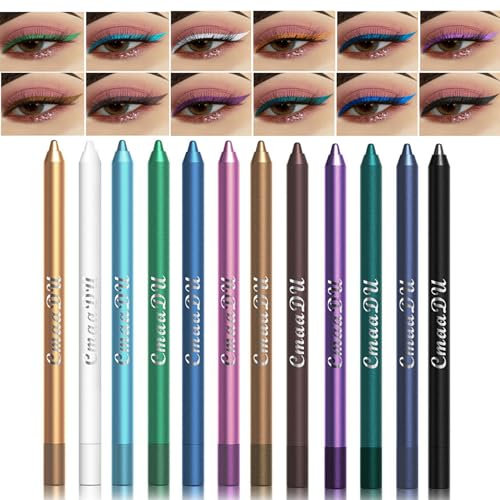 Holzsammlung 12 Farben Wasserdicht Matte Lidschatten Stift Set, Metallic Lidschattenstift, Pearl Glitter Lidschattenstift langanhaltend und Für Einfaches Auftragen