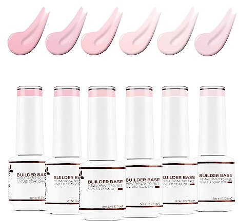 Nicedeco 8 in 1 Builder Base Strengthening Gel, 6x8ml UV/LED Clear Building Nail Gel in a Bottle,for Nails Tips & Extensions, Gel Polish Nail Repair Nail Strengthen KIT8