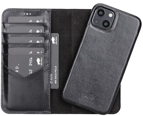 Solo Pelle Lederhülle kompatibel für iPhone 15 in 6.1 Zoll abnehmbare Hülle (2in1) inkl. Kartenfächer für das original Apple iPhone 15 (Vollleder Schwarz)
