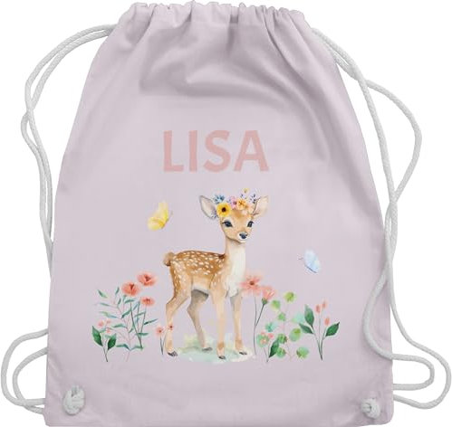 Turnbeutel Rucksack - Reh mit Name personalisiert I Rehkitz I Rehe - Unisize - Pastell Rosa - und kindergartenrucksack tier blumen beutel kinder+stoffbeutel+kindergarten tiere stoffbeutel