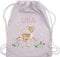 Turnbeutel Rucksack - Reh mit Name personalisiert I Rehkitz I Rehe - Unisize - Pastell Rosa - geschenktasche kindergarten waldtiere blumen sportbeutel kindergartentasche aus stoff personalisierte