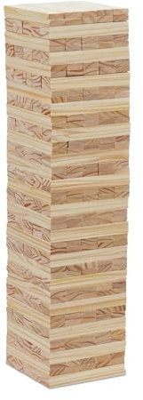 Relaxdays XXL Wackelturm, Holz, 300 Holzklötze, HxBxT: 49x12x12 cm, Bauen & Basteln, große Bausteine, für Kinder, natur