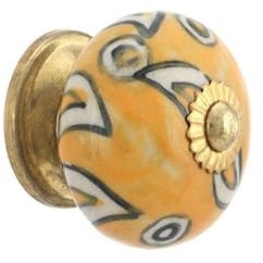 Rasiya Art Ceramic Dresser Boho Knobs for Cabinets and Drawers - Handmade Ceramic Kitchen Cupboard Wardrobe Pull Handle Countryside Boho Decor Furniture Hardware - Mustard Yellow - Pack of 4