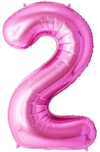 FUNFEST Palloncini Compleanno 2 Anni Colore Rosa 100 cm – Decorazione Palloncino Compleanno – Include Palloncino XL 2 Anni e Cannuccia – Vola con Elio