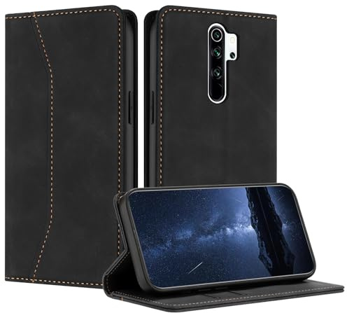 Mo-Beauty Hülle Kompatibel mit Xiaomi Redmi Note 8 Pro, Handyhülle PU Leder Flip Wallet Klappbare Schutzhülle Magnet Kartenfach Ledertasche Klapphülle für Xiaomi Redmi Note 8 Pro(Schwarz)