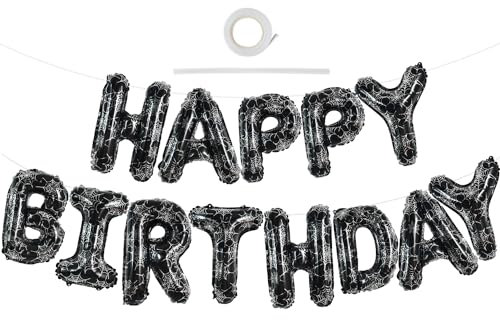 TONIFUL Schwarze Happy Birthday Ballon Girlande,16 Zoll Schwarze Folie Happy Birthday Folienballon Luftballon Geburtstagsballon Banner Helium Ballon für Geburtstag Party, Geburtstagsbanner