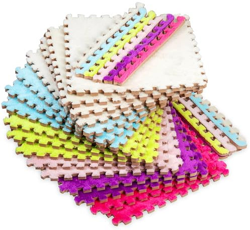 CarpetBox Large 16 Piece Square Plush Puzzle Foam Floor Mat Thickened Interlocking Carpet Tiles with Padding for Toddler Baby Playroom 12.5x12.5 Fluffy Crawling Jigsaw Flooring Playmats Like Rugs