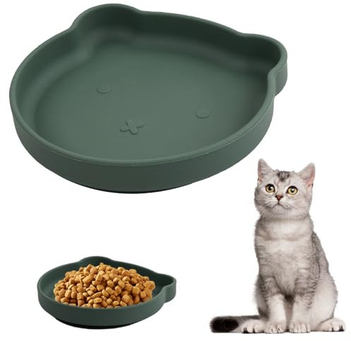 Shengxi Gamelle pour Chat Vert Foncé Gamelles pour Chat avec Ventouse Silicone Gamelle Chat Chien Antidérapante Gamelle pour Chat pour Nourriture Sèche et Humide Bol pour Chiots Petits Animaux