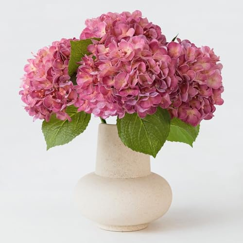 ZYTUYO Künstliche Hortensien, 50,8 cm, fühlen Sich echt an, Magenta, 4 Stück, Latex-Blumen mit Langen Stielen, Seidenblumen, Frühlingsblumenstrauß für Wohnzimmer, Büro, Tisch, Küche, Hochzeit, Party,