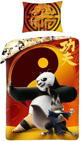 Halantex Bettwäsche-Set Kung Fu Panda Krieger PO und Zhen - Bettbezug 140 x 200 cm mit Kissenbezug 70 x 90 cm - 100 % Baumwolle mehrfarbig