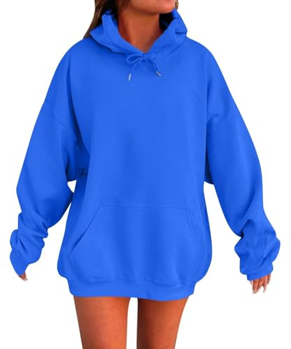 Uwdiohq Damen Pullover Mit Kapuze Aufdruck Auf Der Rückseite Einfarbige Hooded Hoodie Y2K Vintage Sweatshirt Casual Langarmshirt Mit Taschen Warme Bequem Kapuzenpullover Große Größen Damen