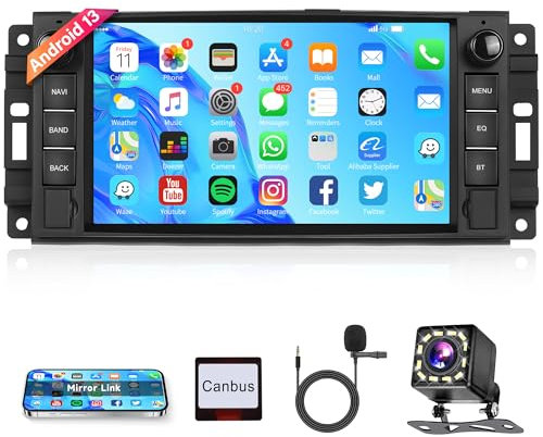 Android 13 Autoradio 2 Din für Jeep Wrangler Compass/Chevrolet/Chrysler 300C/Dodge Ram 7 Zoll Autoradio mit GPS Navi WiFi Mirror Link Bluetooth FM/RDS/EQ/DAB/DVR/OBD Lenkradsteuerung Rückfahrkamera