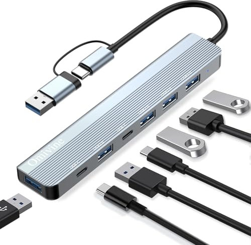 7-IN-2 USB-C Hub, USB3.0 Multiport Verteiler Adapter with USB 3.0, 2.0 Ports, Typ-C, USBType-C Mehrfachstecker Splitter für MacBook, Surface, Dell, Thinkpad, Laptop, Desktop, PS4/5, TV usw
