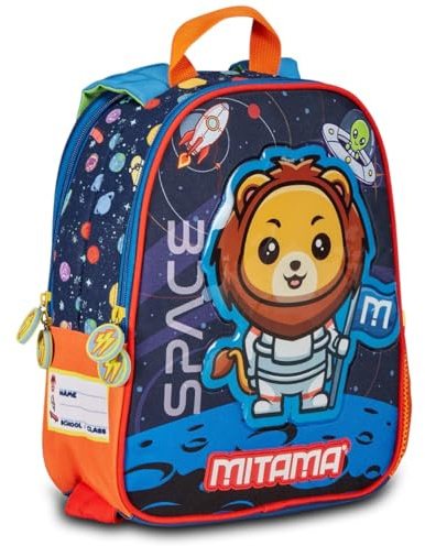 Mitama Rucksack Spinny Kindertasche für Kita und Kindergarten, Krippenrucksack, mit doppelter Grafik, mit Seitentasche für Trinkflasche, mehrfarbig