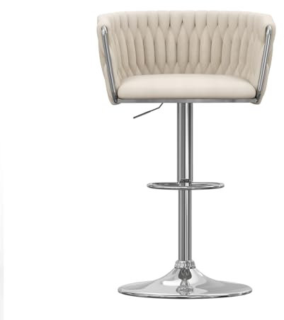 Utlenianie Lot de 1 Tabouret Bar, Chaise Haute Bar avec Pieds Réglable, Chaise de Bar Velours avec Dossier et Repose-Pieds en métal, Tabouret de Bar pour Bar/Cuisine (Beige Clair)