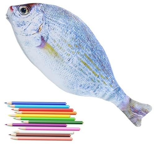ORGYAML 1 Stück Fisch Geformt Federmäppchen, Neuheit Fisch Federbeutel, Lustige Federmäppchen mit Gepolstertem Dickschaum Futter für Schule Klassenzimmer