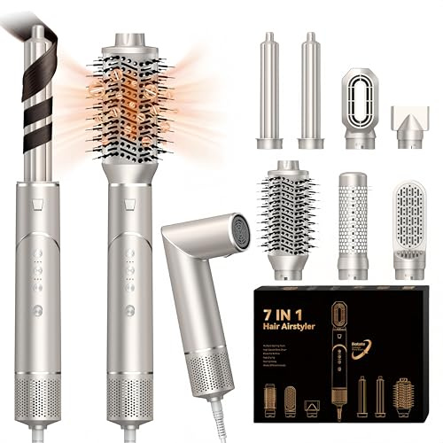 UKLISS 7 in 1 Pro Air Styler & Hair Dryer Brush Set High-Speed Ionic Hair Blow Dryer [110,000RPM] with 7 Hair Styling Tools Hair Air Styler Magic Styler Hair Dryer Hairdryers for Women Gift Set, Gold