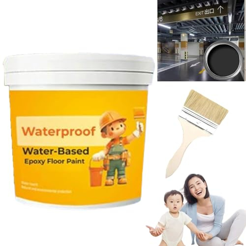 POTKFMN Waterproof Water-Based Epoxy Floor Paint, 300g Quick Dry Anti Slip Water Based Floor Paint, Waterproof Concrete Floor Paint for Garage, Kitchen or Industrial Factory (Black)