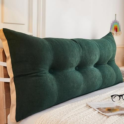 Dreieckiges Keil-Kopfteil-Kissen für Queen-Size-Bett, Lesekissen mit abnehmbarem, waschbarem Bezug, Rückenlehnenstütze für Sofa, Grün, King-Size-Bett (199,9 cm)