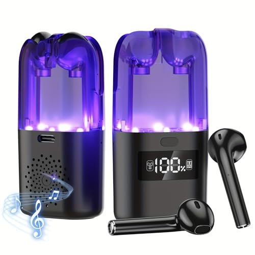 BDEKIL 3 in 1 Wireless Bluetooth Earbuds with Speaker and Microphone,Portable Headset One Button Switch,RGB Charging Case with Led Digital Display,Type-C Charging Port 48 Hours Playback Black