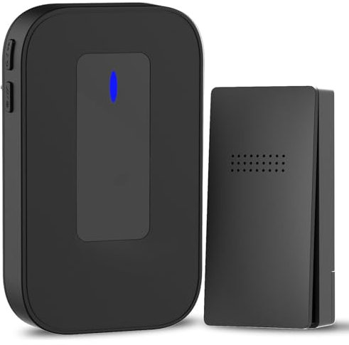 Funkklingel Türklingel, HommyFine Batterielose Haustür Klingel kabellos, 38 Klingeltöne, 4 Lautstärkestufen, Hausklingel außen Funk Türklingel Set (Schwarz 0101)