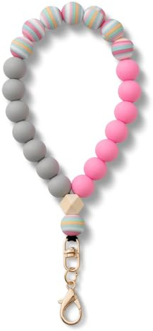 MORSUNBELA Handykette Perlen universal Handgelenk Handyband Rosa Grau | Universelle Handykette mit Perlen fürs Handgelenk Handyband, Handschlaufe und Schlüsselanhänger für Alltag und unterwegs