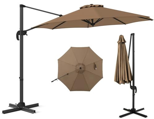COSTWAY Sonnenschirm 300 x 300 cm, Ampelschirm mit Kurbel, Gartenschirm neigbar, 360° drehbar, großer Terrassenschirm, runder Marktschirm für Garten, Terrasse (Braun)