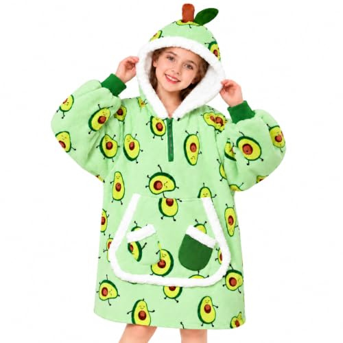 OLAOLA Avocado Decken-Hoodie für Kinder, Weiche Kuscheldecke Unisex | Lustiges Avocado-Muster für Kinder. Weiche und warme Kuscheldecke mit Kapuze, ein tolles Geschenk für Kinder.