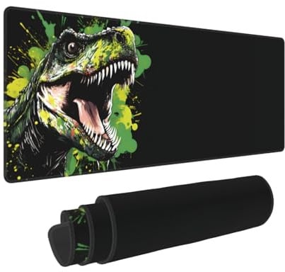 peiyeety Gaming-Mauspad, groß, grüne Tinte, spritzender Raptor, wasserdicht, Büro-Schreibtischunterlage, Laptop, rutschfest, 11,8 x 31,5 Zoll