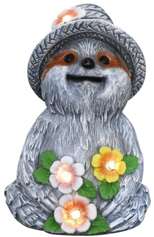 Koolenry Solar Powered Sloth Statue Garden Decor LED Light Resin Animal Sculpture Figurine Outdoor Yard Decoration
