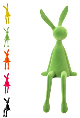 Klocke Dekorationsbedarf Beflockter Osterhase Kantenhocker - Frühlingsdeko in 4 trendigen Farben - Deko-Hase in 3 Größen für Innenbereich - Frühling & Ostern (Grün, 12 cm x 12 cm x 35 cm)