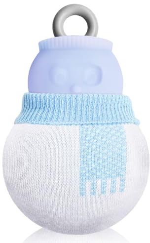 320ml Hot Water Bottle with Knitted Cover, Mini Hot Water Bag Snowman Silicone Design for Pain Relief, Hands, Waist, Back, Neck, Shoulders, Leak Proof Hot Water Bottle with Removable Sweater Cover