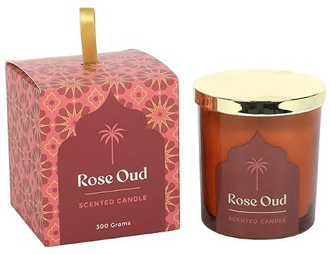Arabian Nights Rose Oud Scented Candle | 52 Hour Burn | Luxury Glass Jar Candle | Long-Lasting Paraffin Wax | Home Fragrance Gift