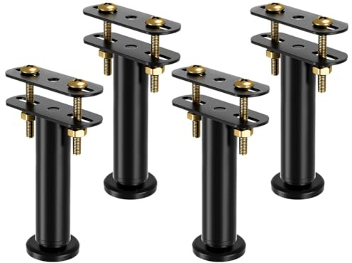 LUPATDY Lot de 4 Pieds de Lit Réglables en Hauteur de 15 à 25 cm - Kit de Renforcement pour Barre Centrale et Sommier à Lattes - Pieds de Support Robustes pour Cadre de Lit(Noir)