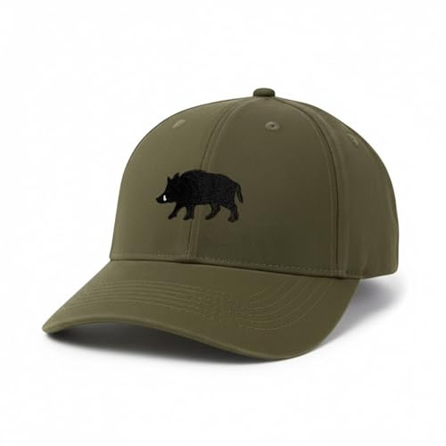 Tindo Jagd Cap Dunkelgrün – Gestickter Schwarzer Keiler | Unisex Jagdkappe für Damen & Herren | Robuste Baseball Cap für Revier, Ansitz & Outdoor