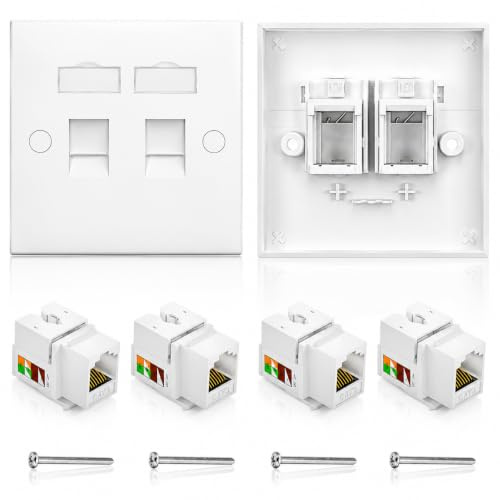 2PCS RJ45 Socket Cat6 Ethernet Wall Socket Double Port Faceplate, CAT6 Gigabit Network Socket with Keystone Jack for High-Speed Data, Compatible with CAT6/CAT5e/CAT5 Network Cable