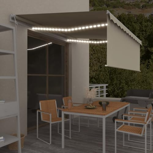 Automatische Markise mit LED-Beleuchtung und Windsensor, 4x3 m in Creme, einziehbares Sonnensegel für Terrasse