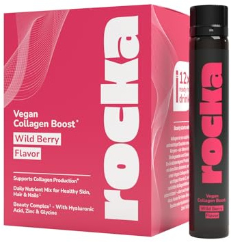 Rocka Nutrition Vegan Collagen Boost Shots | Ready-to-Drink Beauty Supplement zur Unterstützung der körpereigenen Kollagenbildung | Mit Glycin, Vitamin C, Zink & Hyaluronsäure (Wild Berry, 12x 25ml)