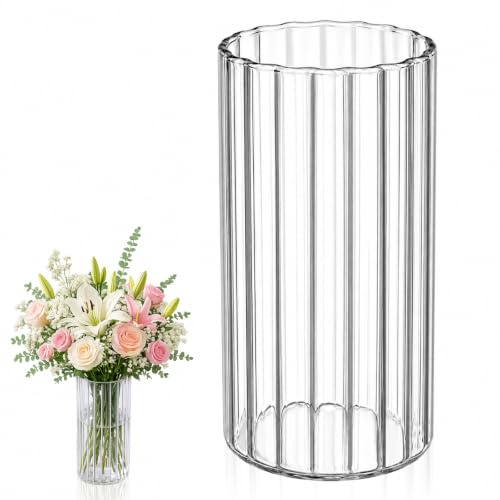 Jarrón de Cristal Transparente, Jarrones para Flores Jarrones Decorativos | Floreros Decorativos Modernos, para Sala de Estar, Cocina, Oficina, Centros de Mesa de Boda (9 × 20cm)