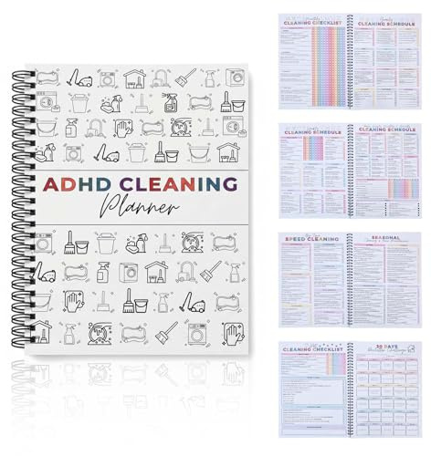 ADHD Cleaning Planner for Adults, Coil Bound House Cleaning Schedule and Checklist, Daily Weekly Monthly Household Chores Organizer Bundle
